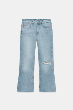 ZARA УКОРОЧЕННЫЕ ДЖИНСЫ RELAXED BOOTCUT СО СРЕДНЕЙ ПОСАДКОЙ — ZW COLLECTION, ГОЛУБОЙ
