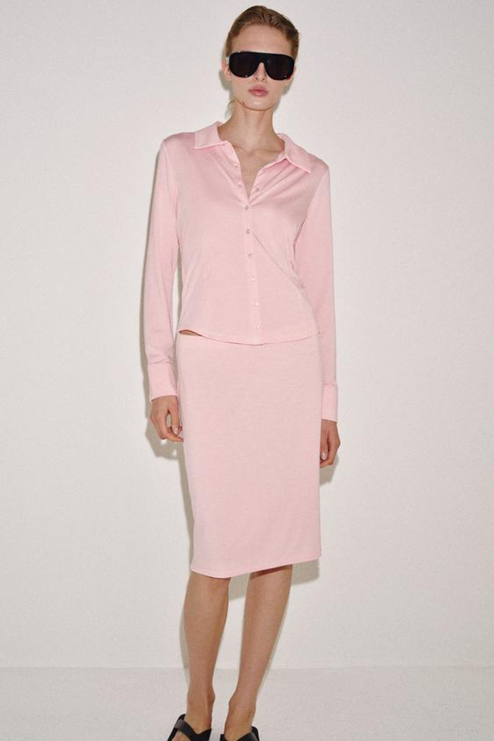 ZARA СВОБОДНАЯ ЮБКА МИДИ, РОЗОВЫЙ