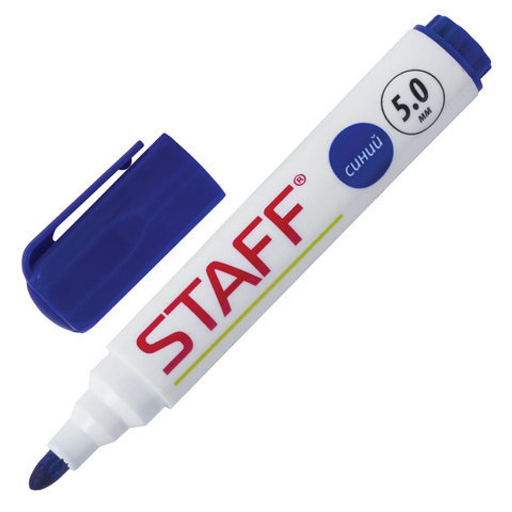 Маркер стираемый для белой доски СИНИЙ, STAFF "Manager", 5 мм, с клипом, 151492