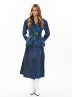 Женский тёмно-синий кожаный жакет с поясом