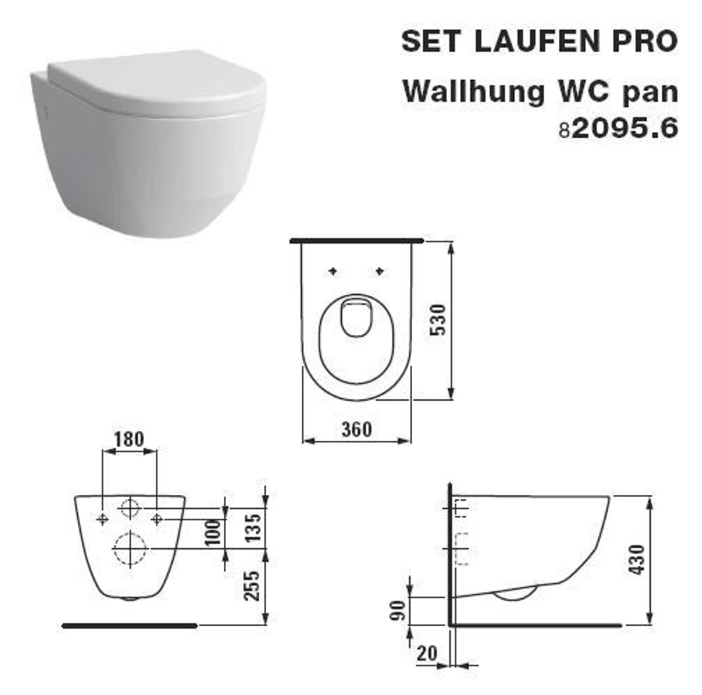 Унитаз подвесной Laufen Pro NEW 8.2095.6.000.000.1 схема