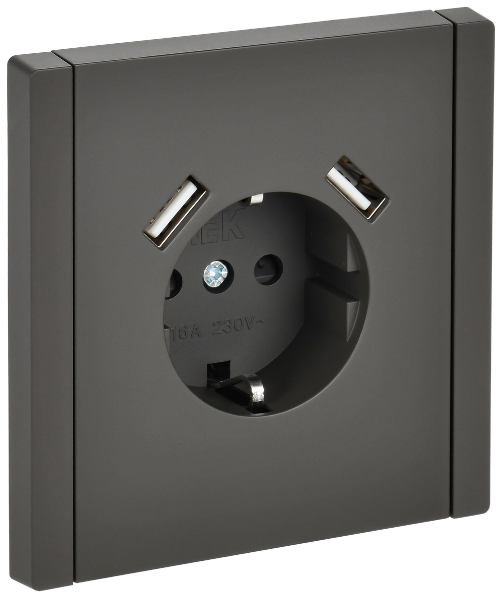 FORTE&PIANO Розетка 1-местная с заземлением с защитными шторками винтовое крепление 16А USB A+A 3,1А FP345 серый IEK