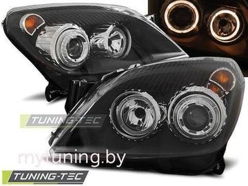 Передние фары angel eyes black для Opel Astra H