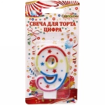 Свеча для торта Цифра Радуга «9» 6,7см