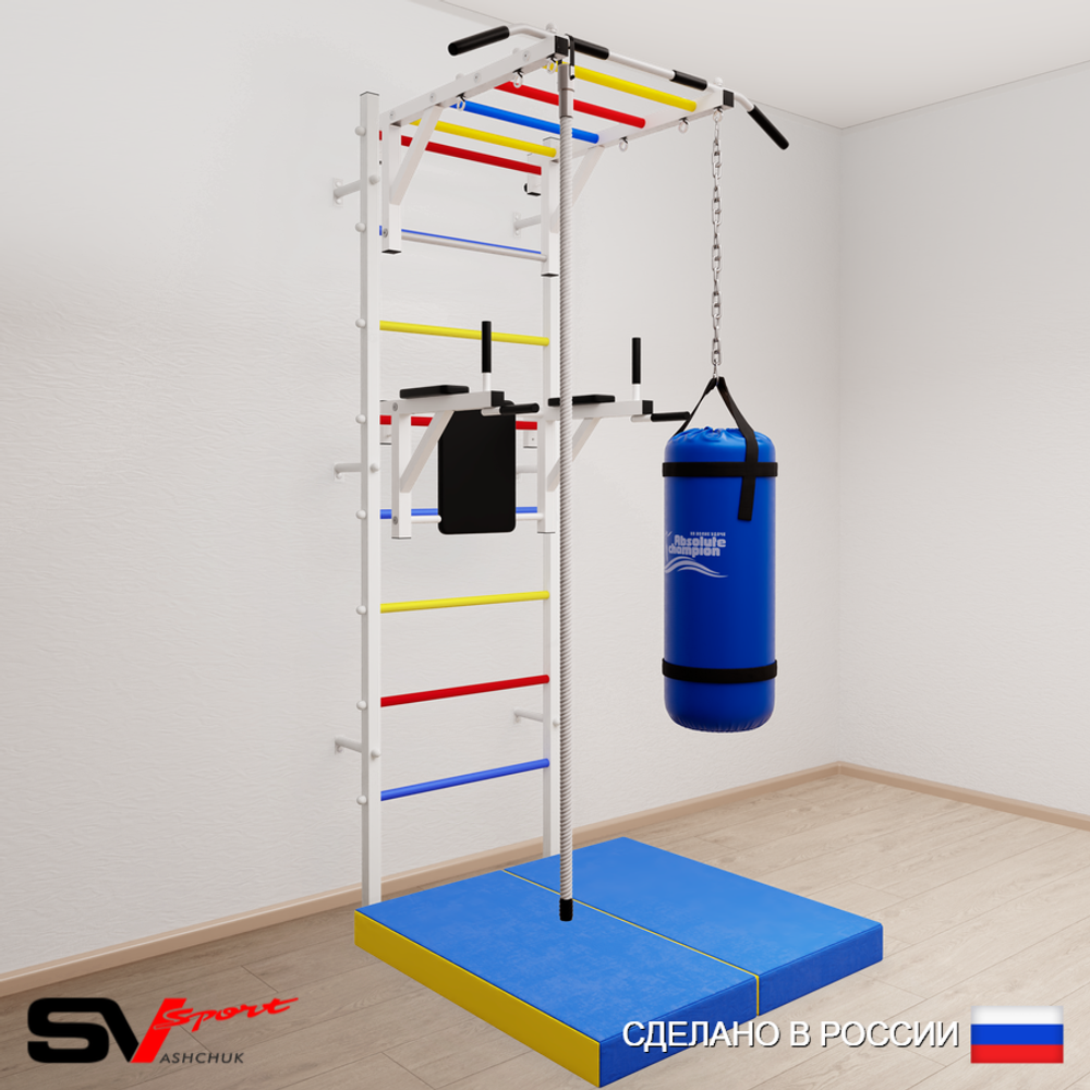 Шведская стенка Sv Sport 5406 (Турник рукоход/Брусья/Канат/Цепь/Мешок 22кг/Мат 1м)