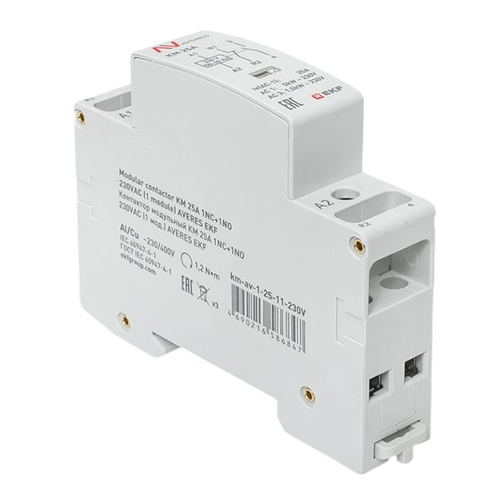 Контактор модульный КМ 25А 1NO+1NC 230В АС (1 мод.) AVERES EKF