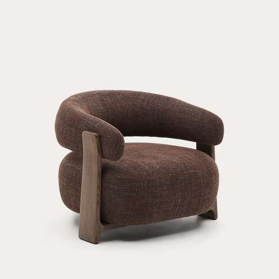 Кресло Granite на 3 ножках, коричневый шенилл, массив ясеня в цвете орех