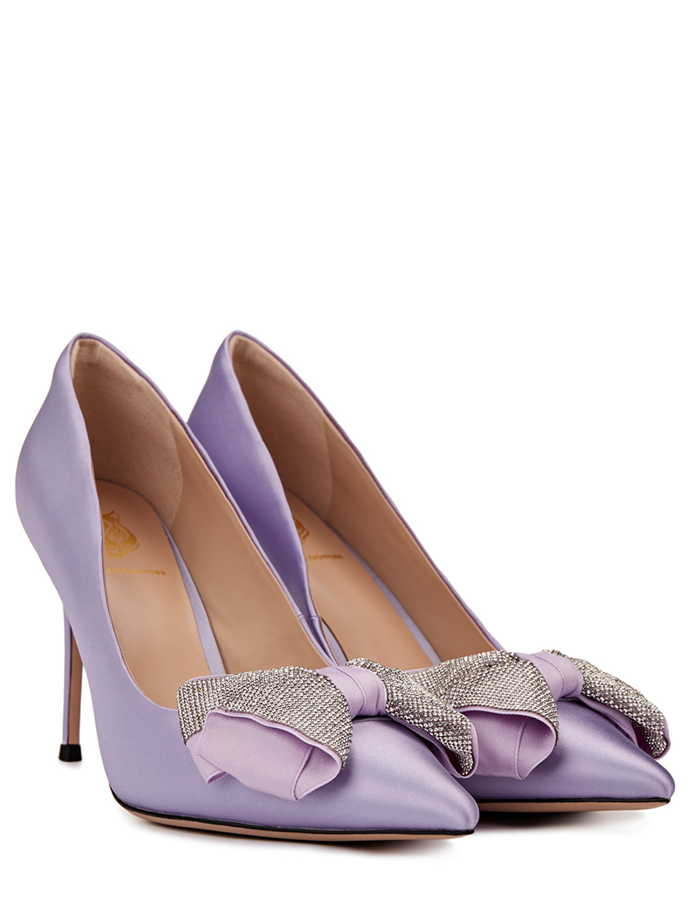 Женские туфли кожаные сиреневые с бантиком