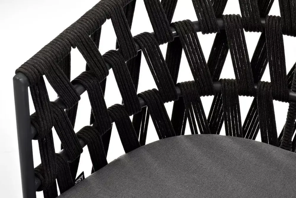 "Диего" стул плетеный из роупа, основание дуб, каркас из стали темно-серый (RAL7024) муар, роуп темно-серый круглый, ткань серая