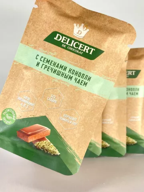 DELICERT DE CHOCOLAT с семенами конопли и гречишным чаем 25 г