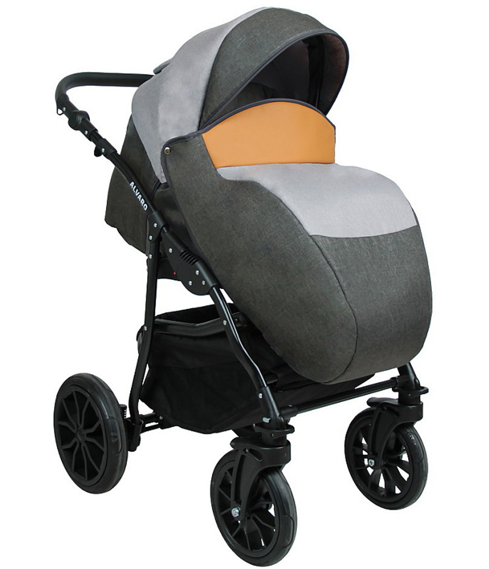 Детская коляска Alis Alvaro F 3 в 1 Al 05 т.серый+св.серый+рыжая кожа