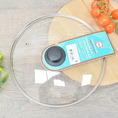 Крышка 28см стеклянная с ручкой, с металлическим ободком, низкая, TimA