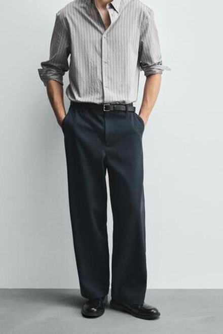 ZARA БРЮКИ-БАНАНЫ ИЗ ЛИОЦЕЛЛА И ХЛОПКА, ВЫЦВЕТШИЙ СИНИЙ