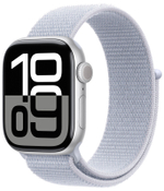 Apple Watch Series 10, 42 мм, алюминий Серебристого цвета, браслет Sport Loop дымчато-голубого цвета