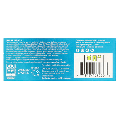 Earth Friendly Products, ECOS®, моющее средство для стирки на растительной основе, магнолия и лилия, 50 шт., 175 г (6,17 унции)