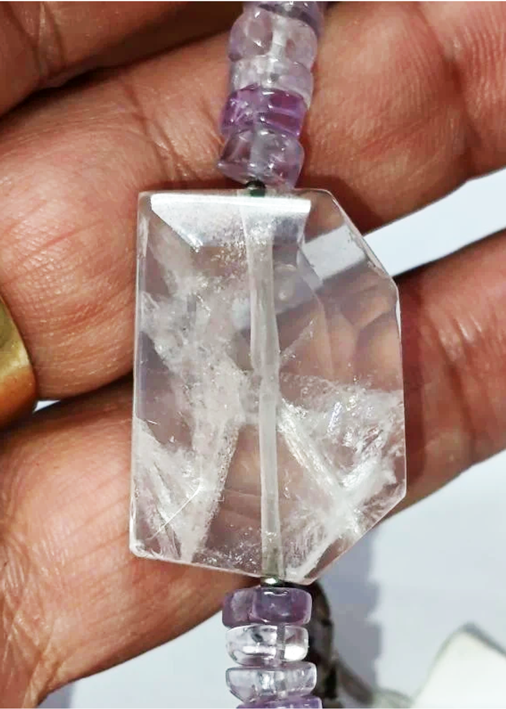 Браслет "Льдинка" розовый кварц, аметист