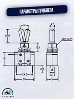 Тумблер с подсветкой. выключатель 12V, 20A. красный