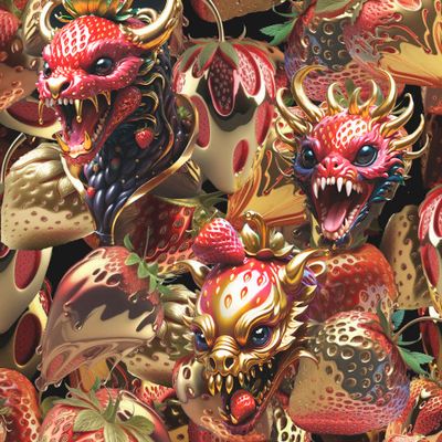 драконы,  клубника, в золоте,