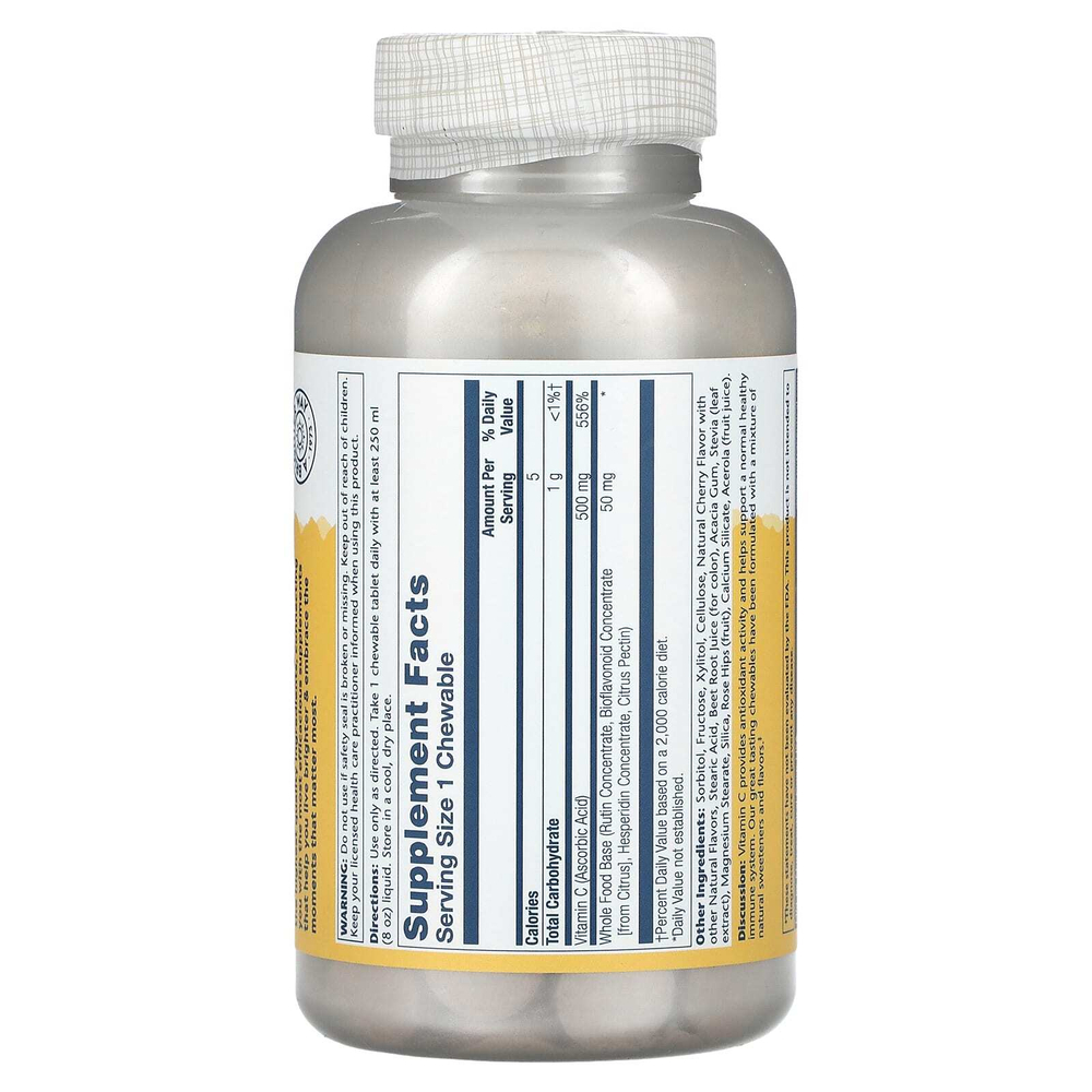 Solaray, жевательные таблетки с витамином C, вкус натуральной вишни, 500 мг, 100 шт.