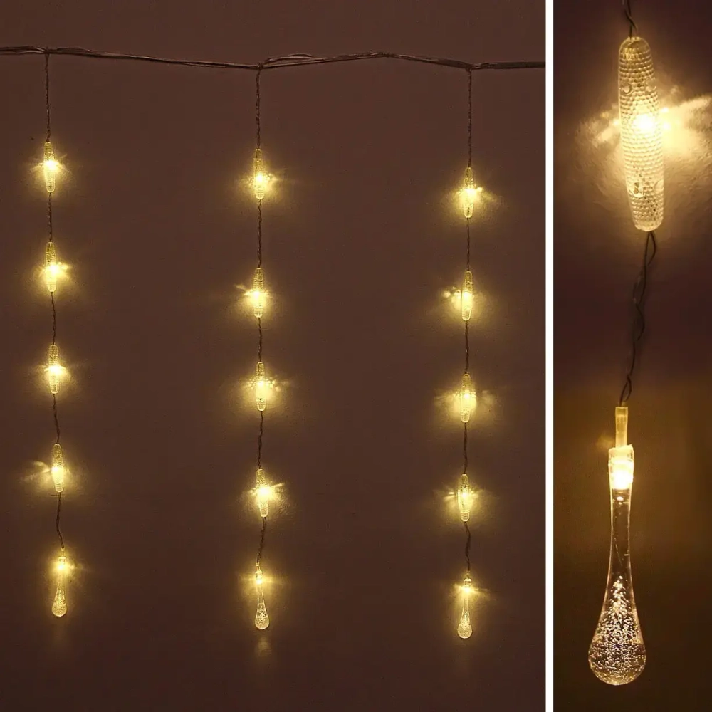 Гирлянда для дома БАХРОМА 2,0м*0,6м 50 ламп LED, с насадками Капля, Теплый белый (возможность соединения)