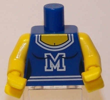 Женское туловище с овальным вырезом и белым узором в виде буквы «М»