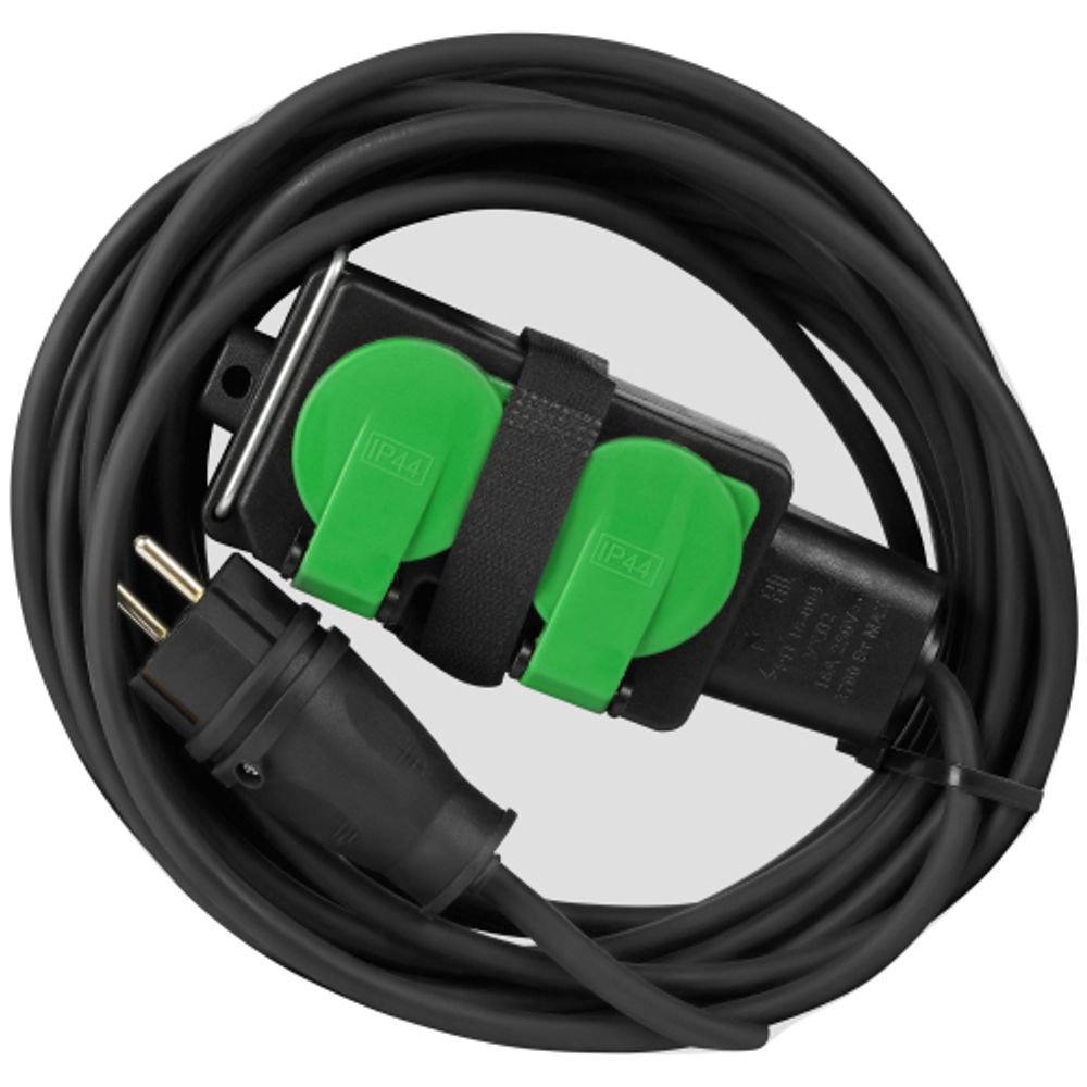 Удлинитель силовой ЭРА GREEN LINE UDL-KG-3x2,5m-5m-IP44 с крышками с заземлением 4 розетки 5м КГ 3x2.5мм2 IP44 | Силовые удлинители