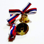 Колокольчик с синим бантиком и булавкой, d25мм (Квадра)