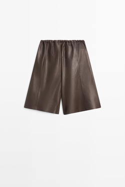 Massimo Dutti Длинные шорты из кожи наппа, коричневый