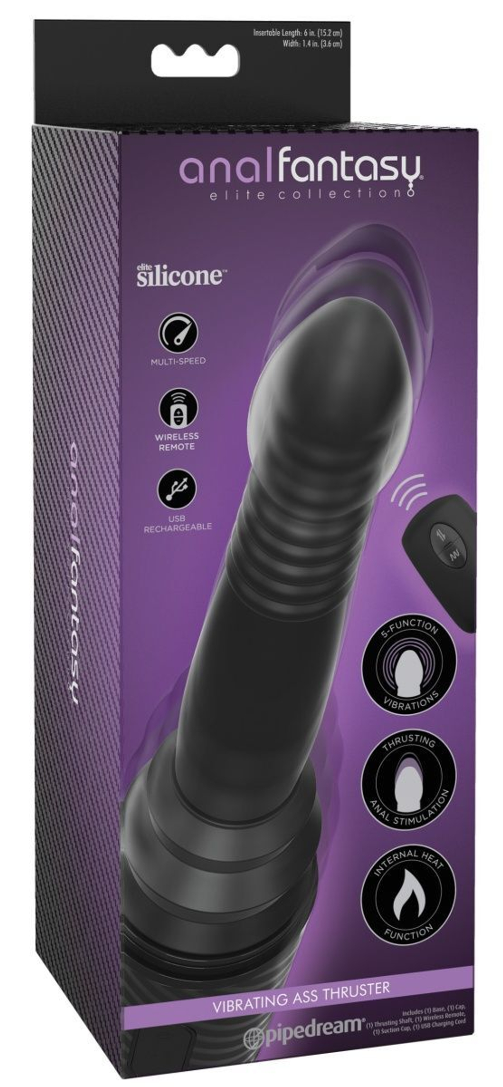 Черный вибромассажер с функцией поступательных движений Ass Thruster (Цвет: черный)