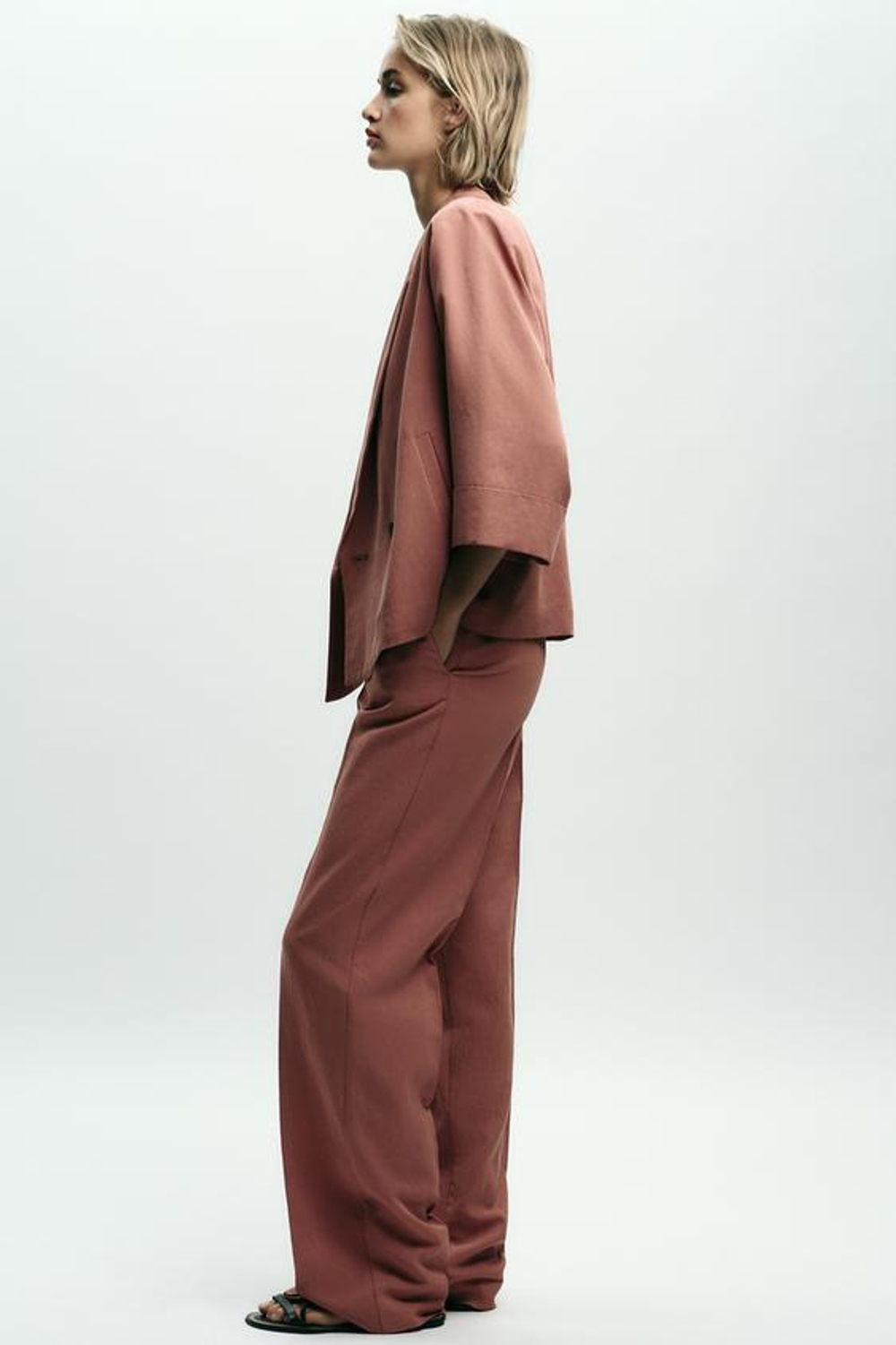 ZARA ПРЯМЫЕ БРЮКИ С ЭЛАСТИЧНЫМ ПОЯСОМ, МАРСАЛА