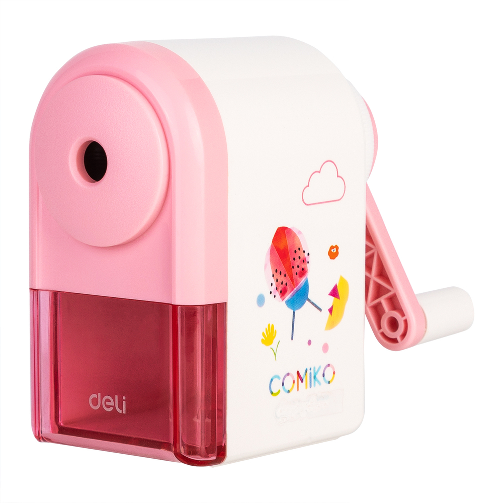 Точилка DELI "Comiko" механическая, 1 отверстие, с контейнером, ассорти