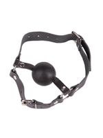 Чёрный кляп-шар на кожаных ремешках с пряжкой (Цвет: черный)