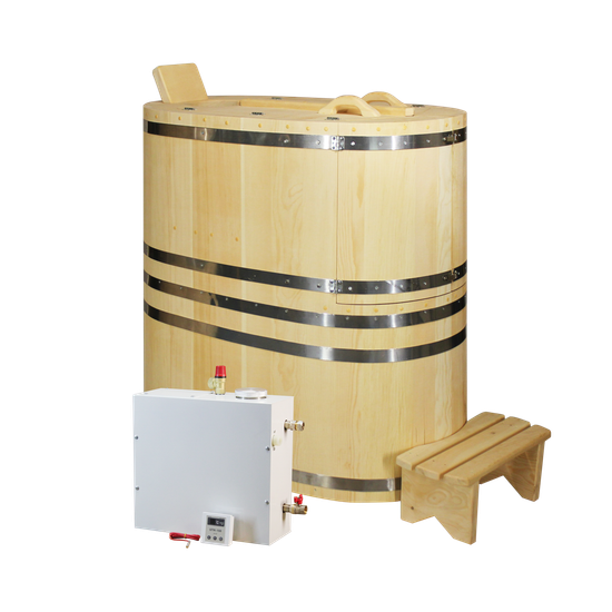 Комплект "КОМФОРТ ПРОТОЧНЫЙ" (кедровая бочка с парогенератором)