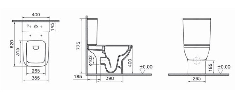 Унитаз-компакт VitrA Integra Square Open-Back с тонким сиденьем микролифт, 9833B003-7205