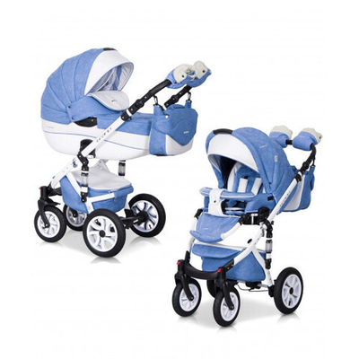 Детская коляска Riko brano ecco 3 в 1 (Голубой/белый)