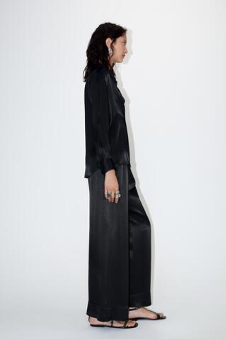 ZARA АТЛАСНЫЕ БРЮКИ WIDE LEG — ZW COLLECTION, ЧЕРНЫЙ