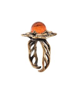 AM-2453 Кольцо «Камелия шар» (латунь, янтарь)