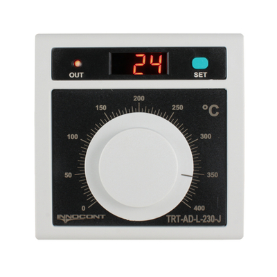 Температурный контроллер INNOCONT TRT-AD-L-230-J с аналоговым управлением и дисплеем, 96х96х50 мм,вход IC, 0...400C, выход реле, ON/OFF, 230VAC