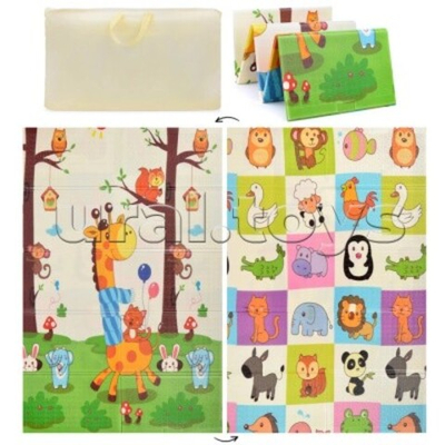 Детский развивающий коврик в сумке двусторонний с рисунком размер 120/180 см