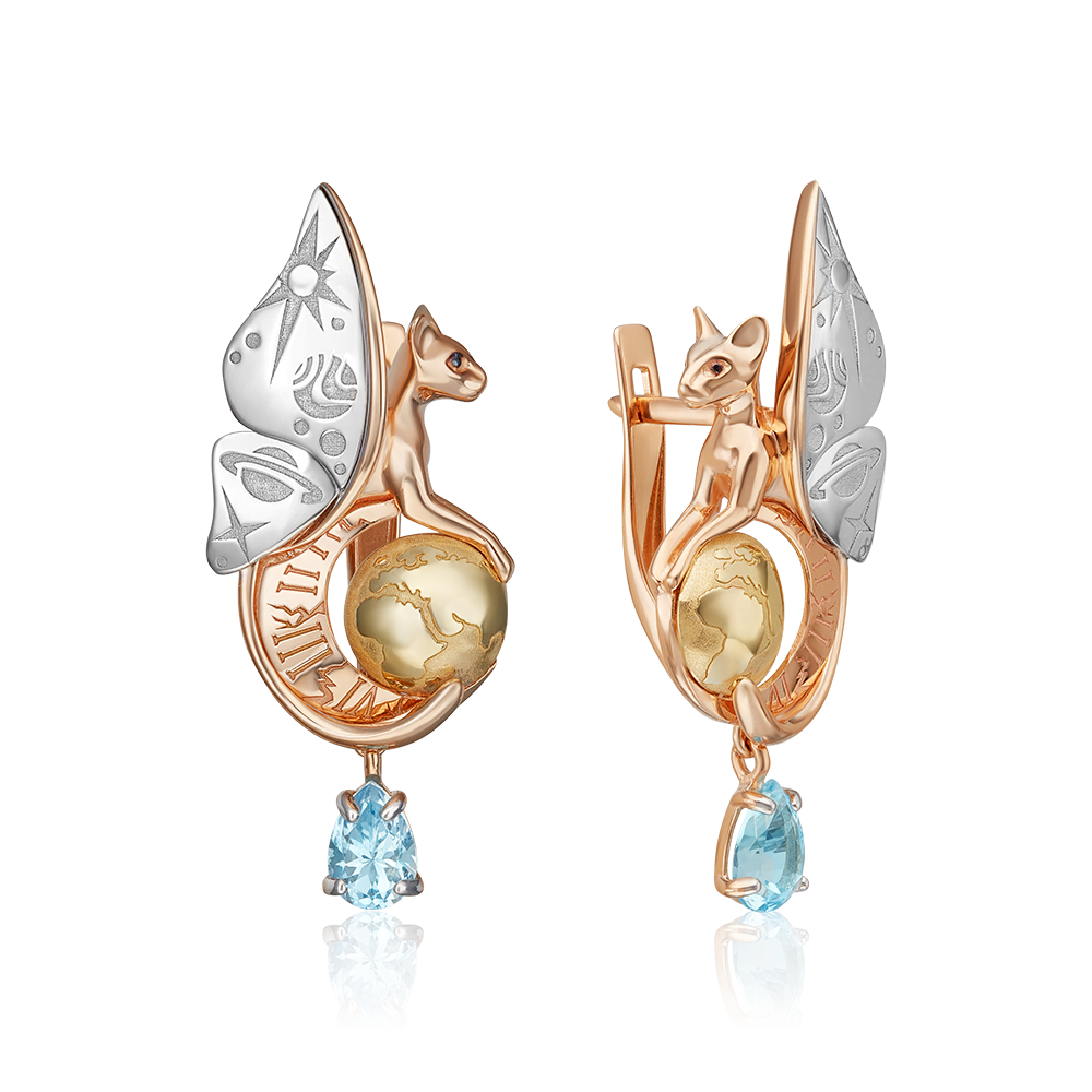 Серьги «Постижение тайн» с английским замком из комбинированного золота с топазом