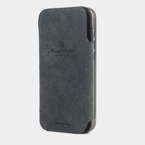 Чехол-книжка кожаная для iPhone 17 Pro, страус черного цвета