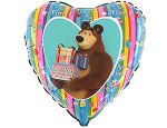 Шар (18"/46 см) Сердце, Маша и Медведь радуга