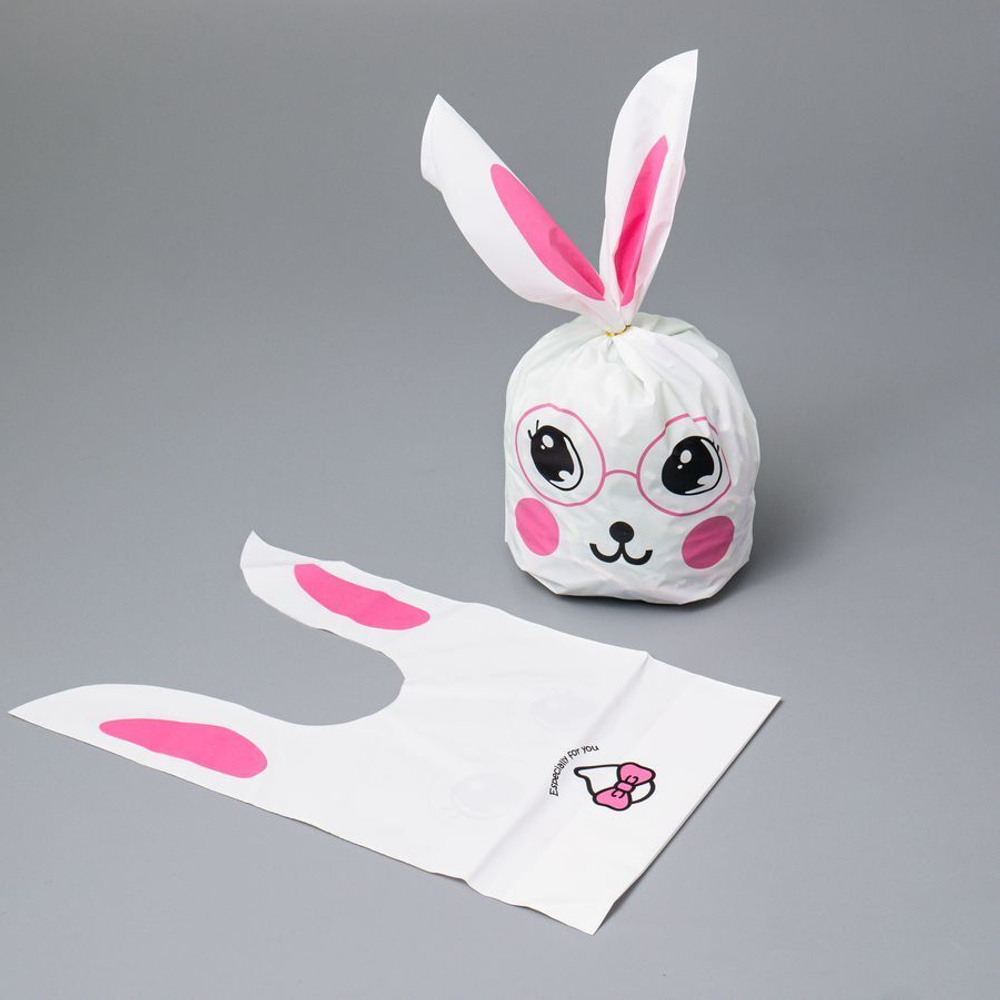 Мешок подар. ПВХ с ушами 16*27см "Зайчик в очках" 50шт/уп