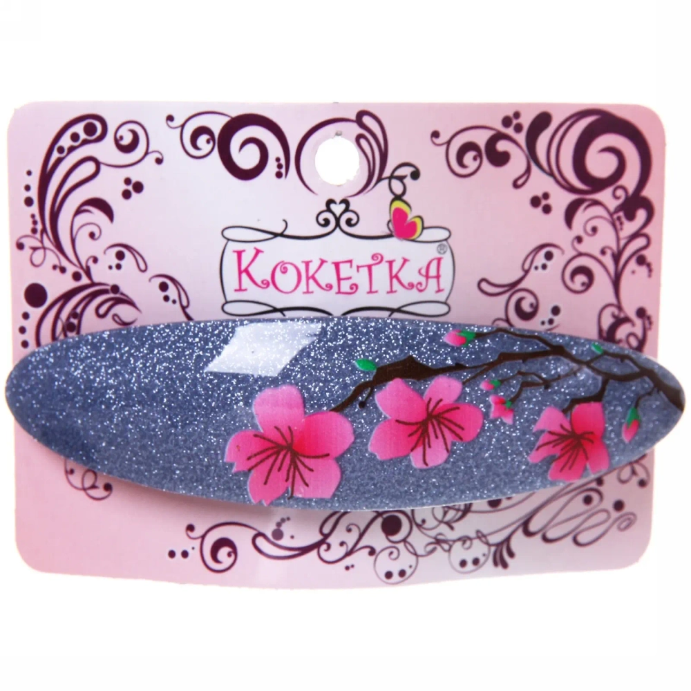 Заколка автомат «Lady Collection - Сакура», овал, 6 цветов, 9*2,5см (Кокетка)