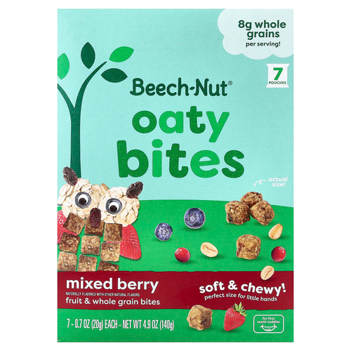 Beech-Nut, Oaty Bites, для малышей с первым прорезыванием зубов, ягодное ассорти, 7 пакетиков по 20 г (0,7 унции)