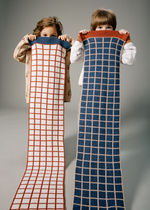 Шарф вязаный "Клетка" (экрю+терракот)