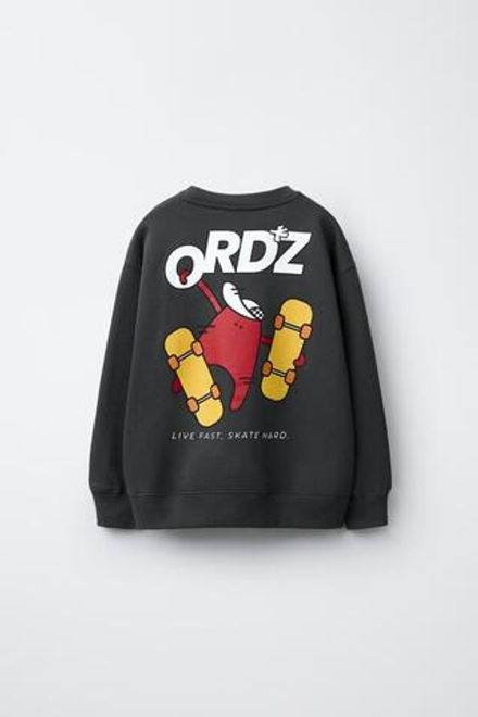 ZARA ТОЛСТОВКА С ПРИНТОМ «СКЕЙТ», ТЕМНЫЙ АНТРАЦИТ