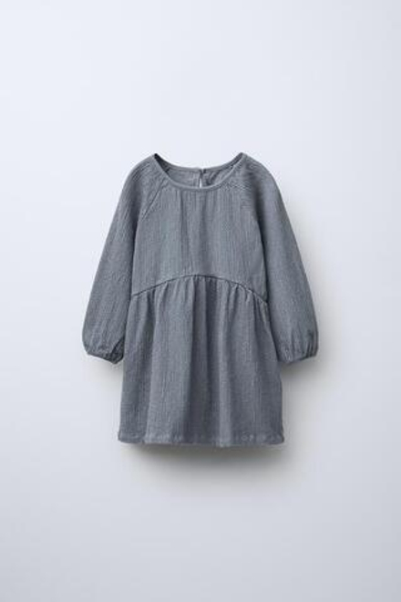 ZARA ПЛАТЬЕ ИЗ РЕЛЬЕФНОЙ ТКАНИ, СТАЛЬНОЙ СИНИЙ