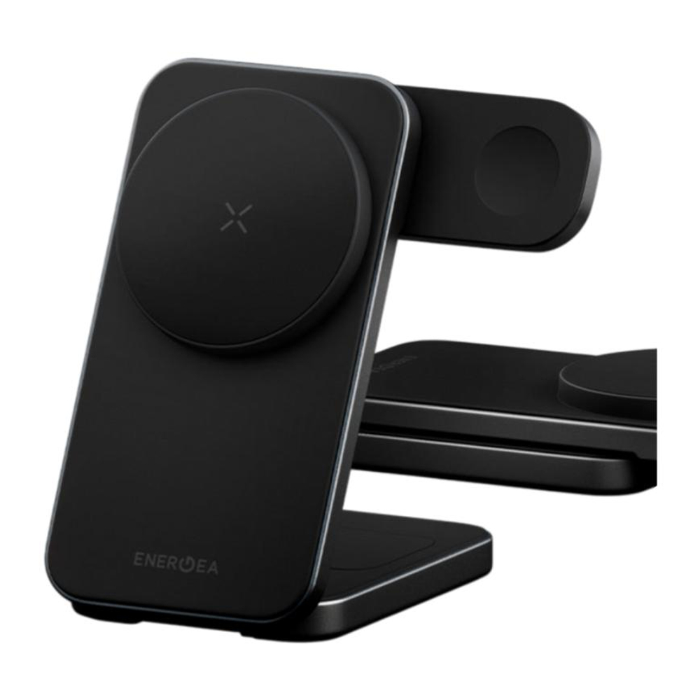 Складная зарядная станция MagSafe Energea MagTrio 2 для iPhone, Apple Watch и AirPods (Qi2.2) Беспроводная зарядка: Qi 25 Вт, Qi 5 Вт, магнитное крепление для зарядки Apple Watch (Qi 2,5 Вт). Проводная зарядка: нет. Сертификация Qi2. Отсутствует LED-индик
