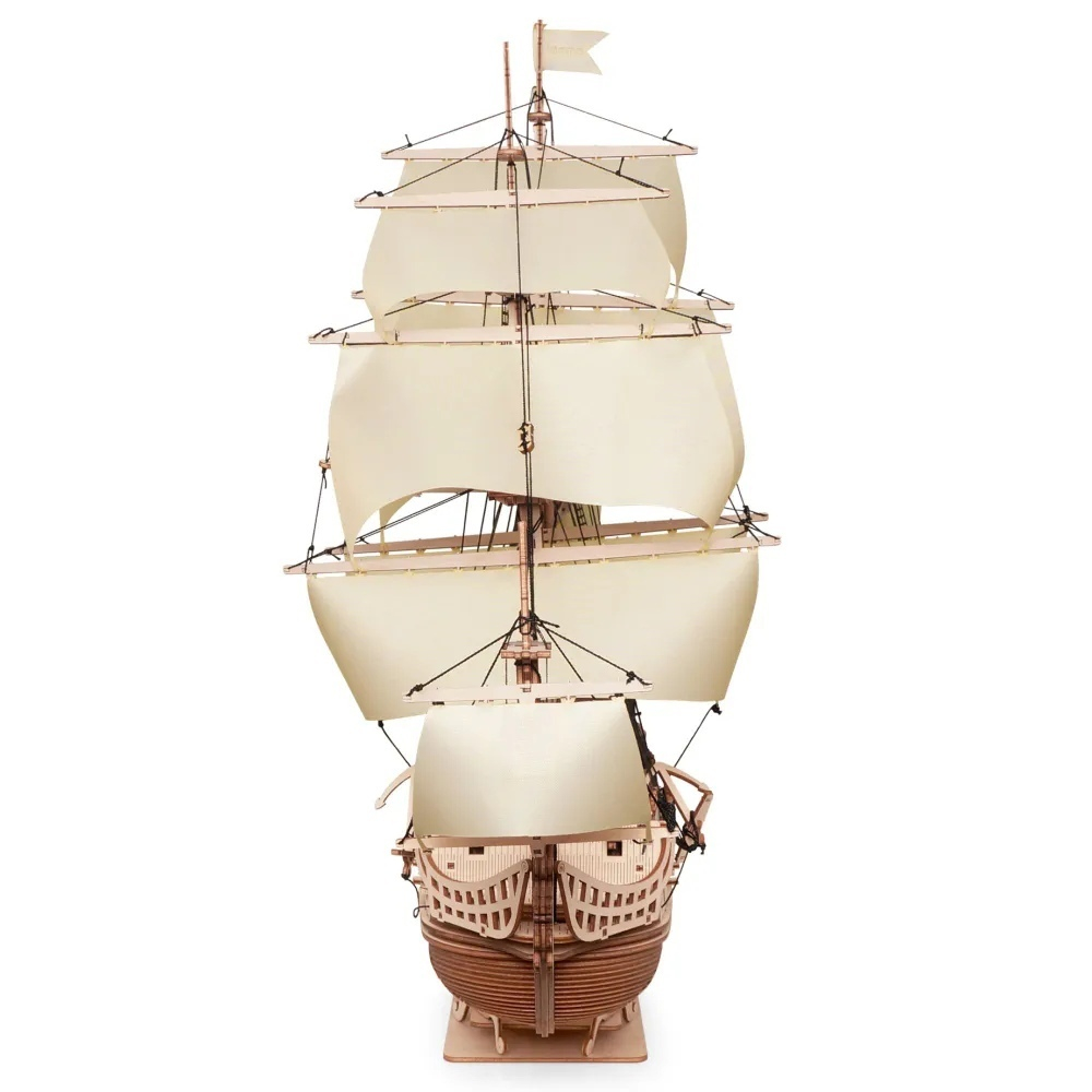 Корабль "Утренняя Звезда - 2" (Lemmo). Бежевые паруса, Сборная модель, деревянный конструктор, 3D пазл, подарки, хобби, короблестроение, судомоделизм, белые паруса